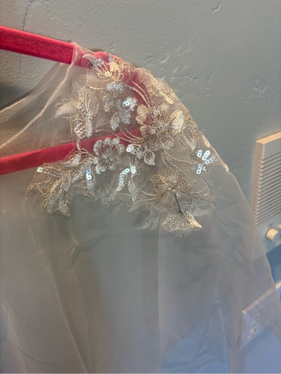 Accessories - Embroidered Bridal Cape with Floral Lace Applique with Sequins - Cream/White